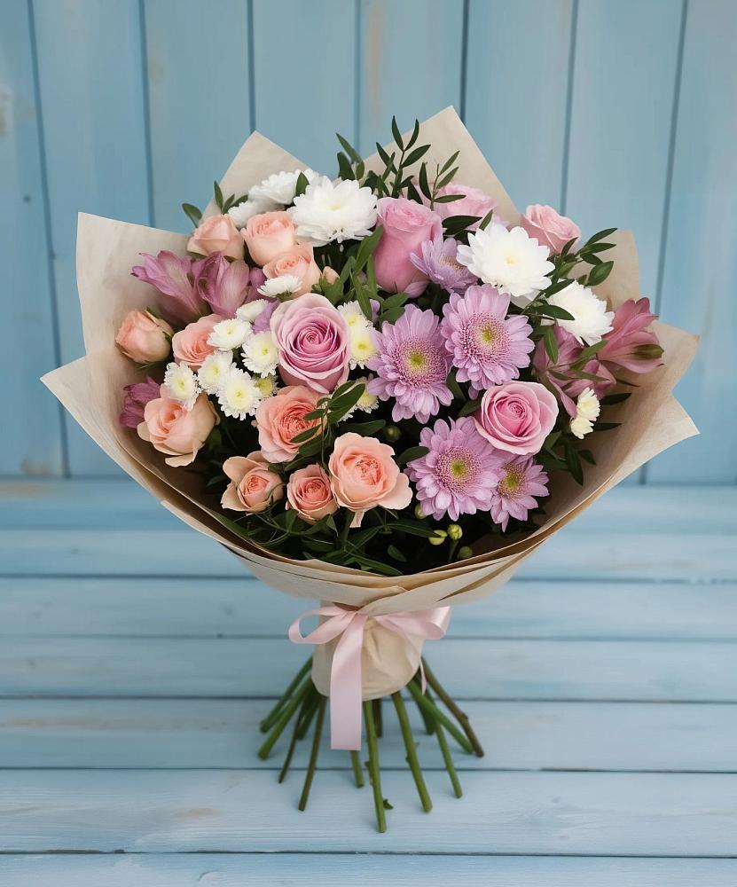 Букет цветов из: Хризантемы, Розы и Альстромерии в Жирновске